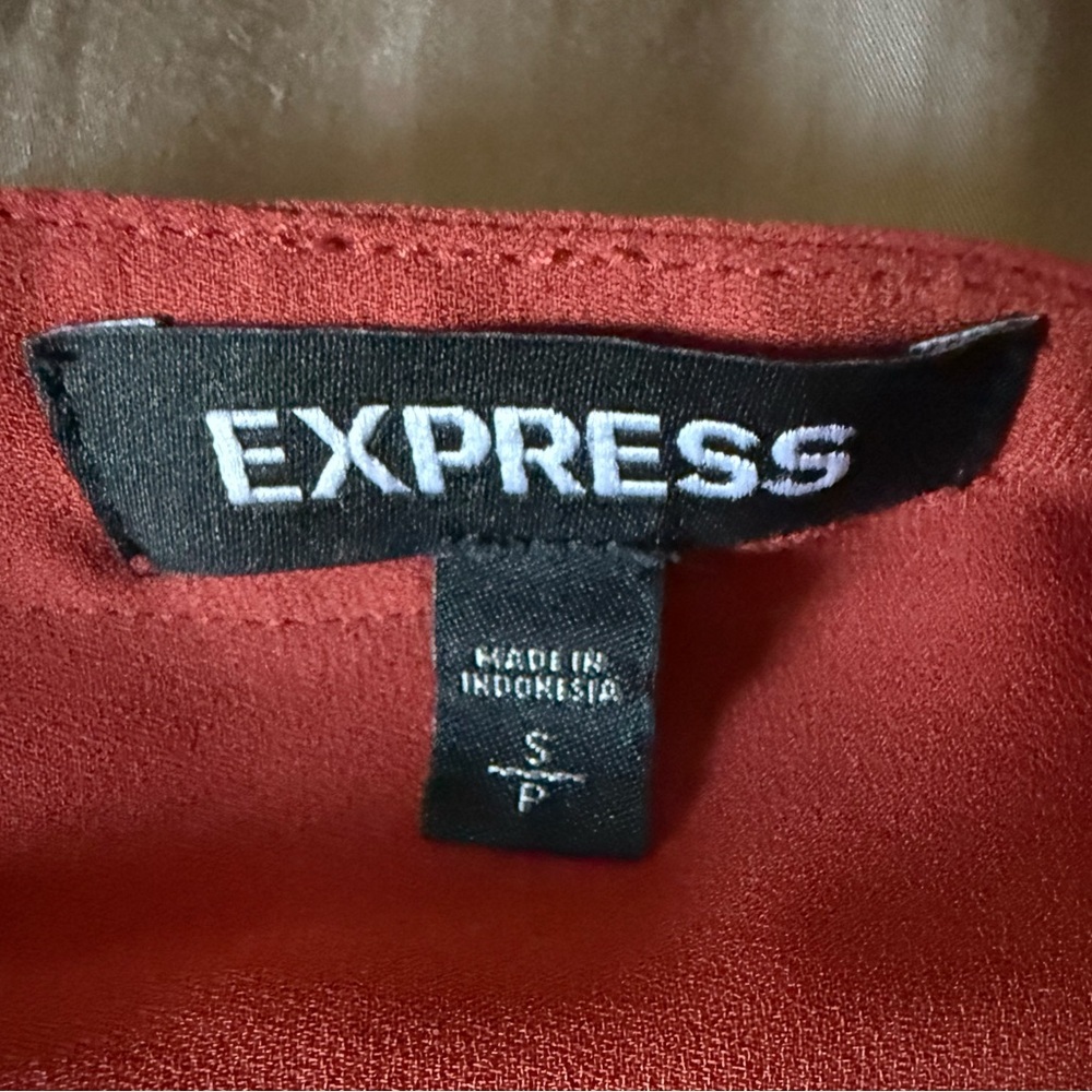 Express Burnt Orange Blouse Women’s Small – Button Front Satin Top - Picture 3 of 3